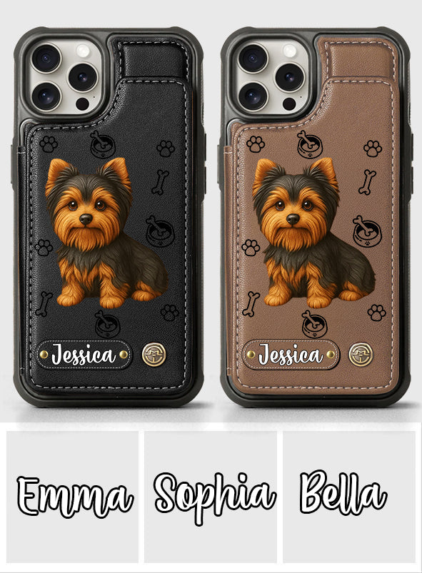 Étui portefeuille pour téléphone personnalisé Yorkshire Terrier « J’aime mon chien »