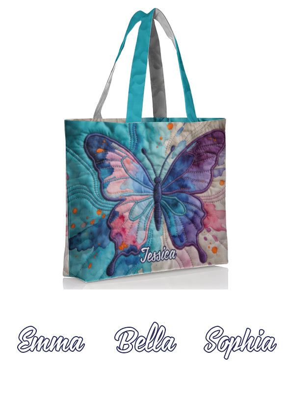 Colorful Butterfies - Personalized Butterfly Quilted Tote Bag
