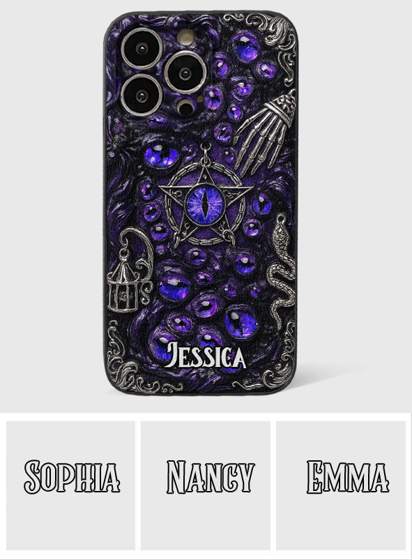 Étui de téléphone en cuir personnalisé, style sorcière, pentacle gothique - Coque de téléphone personnalisée inspirée des sorcières