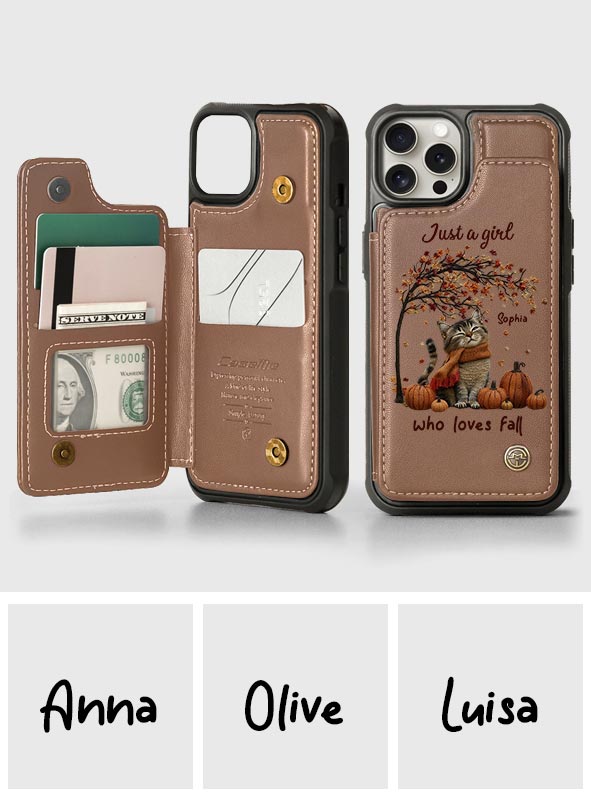 Just a Girl Who Loves Fall - Personalized Cat Wallet Phone Case
