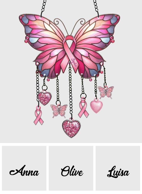 Stronger Than The Storm - Personalized Breast Cancer Awareness Window Hanging Suncatcher With Charms