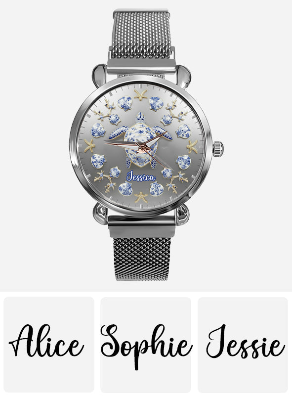 Toile De Jouy Tortue - Montre-bracelet personnalisée pour femme en forme de tortue