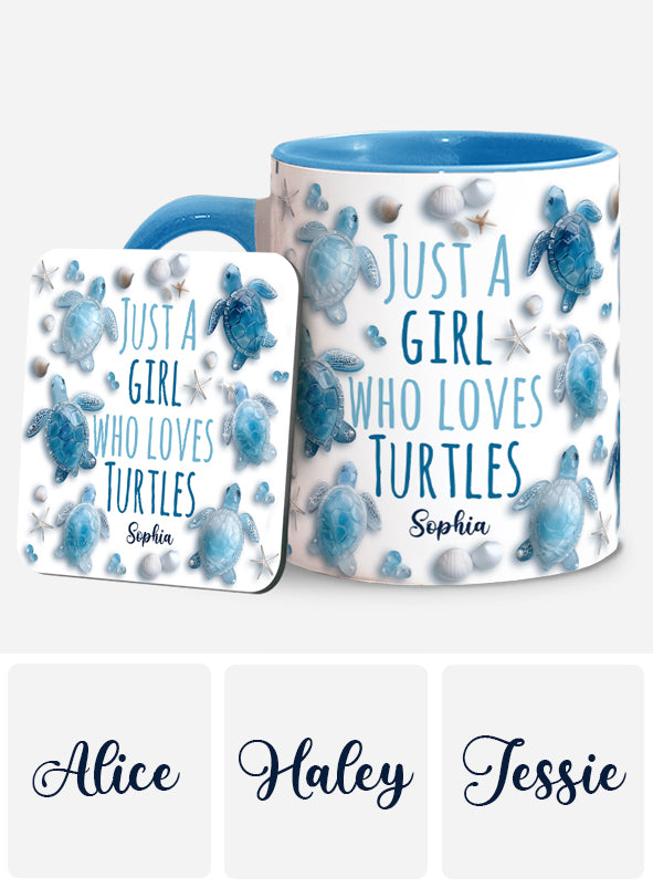 Mug personnalisé « Juste une fille qui aime les tortues » avec motif tortue