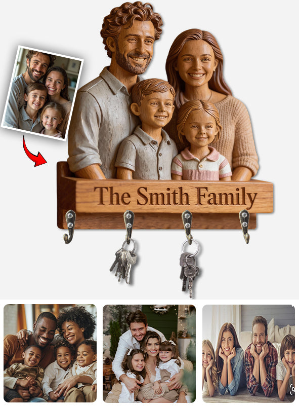 J'aime ma famille - Porte-manteau mural personnalisé en forme de famille