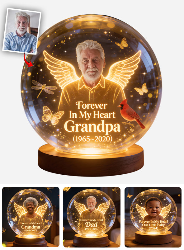 Cadeau commémoratif, À jamais dans mon cœur - Veilleuse boule de cristal personnalisée