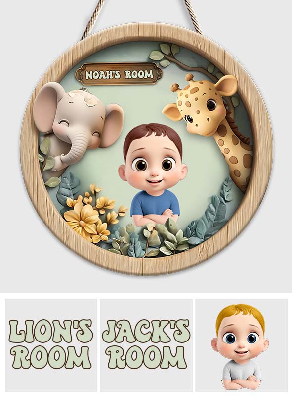 Cute Kid Room Door Sign - Personalized Kid Custom Shaped Wood Sign