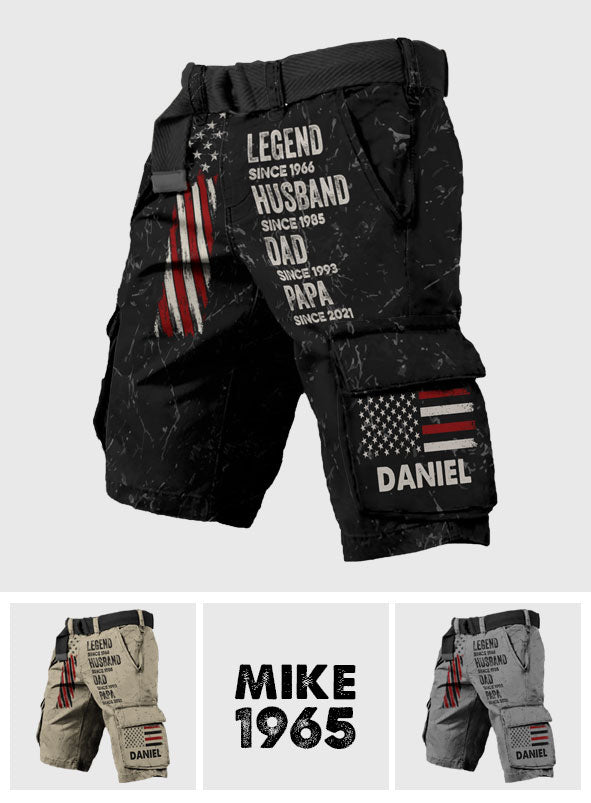 Legend Husband Dad And Grandpa - Personalized Father Cargo Shorts With Belt