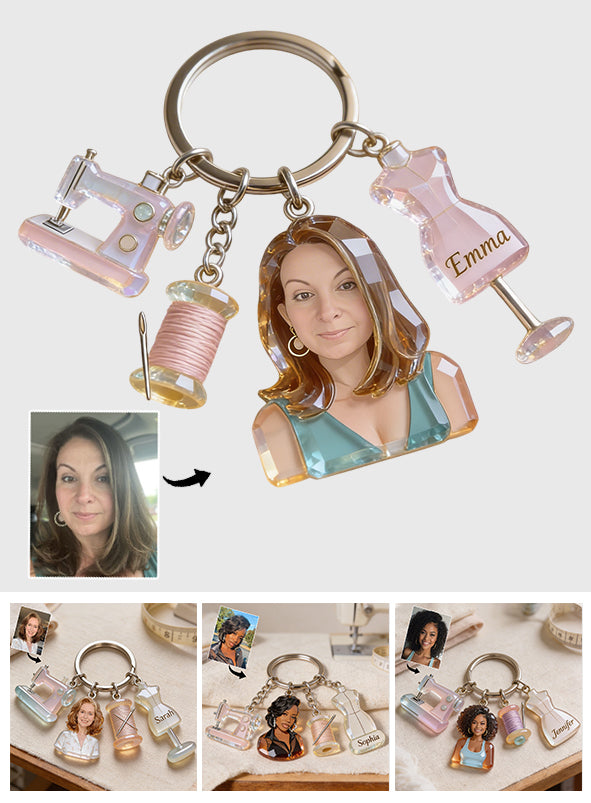 J'adore coudre - Porte-clés de couture personnalisé avec breloques