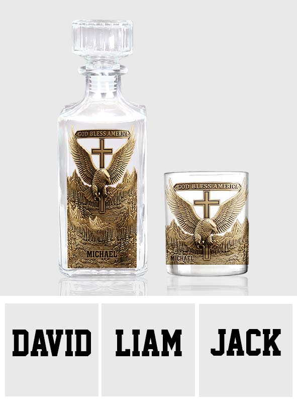 Que Dieu bénisse l'Amérique - Coffret carafe à whisky personnalisée avec aigle à tête blanche