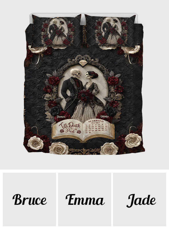 Jusqu'à ce que la mort nous sépare - Ensemble de courtepointe personnalisé avec crâne