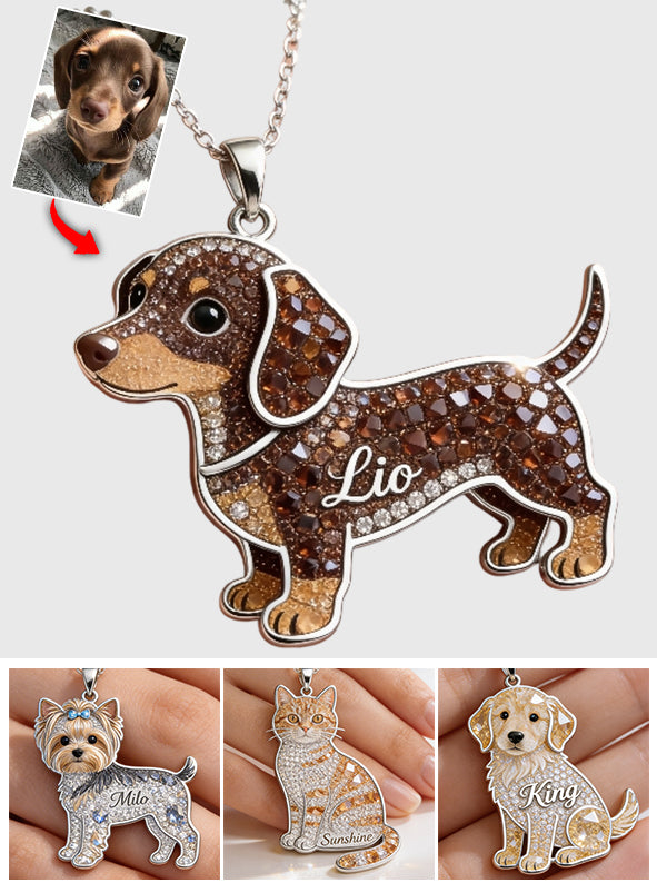 Any Pet Photo - Personalized Dog Shaped Metal Pendant Necklace