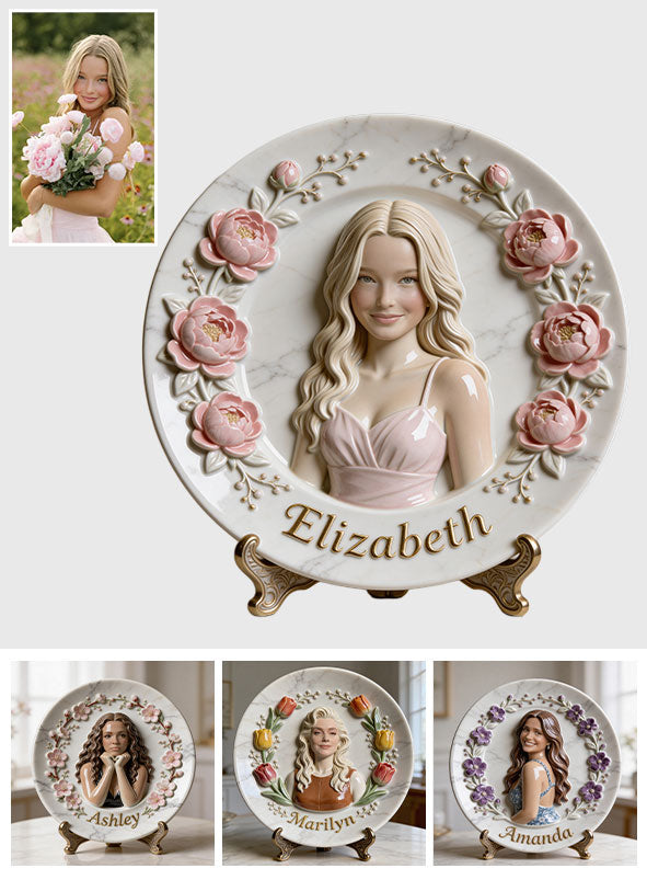 Custom Any Photo - Personalized Birth Month Flower Ceramic Round Plate