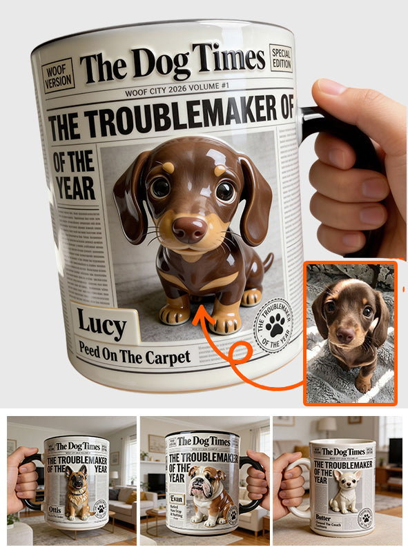 Mug personnalisé « Le fauteur de troubles de l'année » avec motif chien