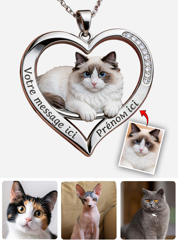 Collier de portrait d'animal de compagnie personnalisé - Collier pendentif chat personnalisé en métal