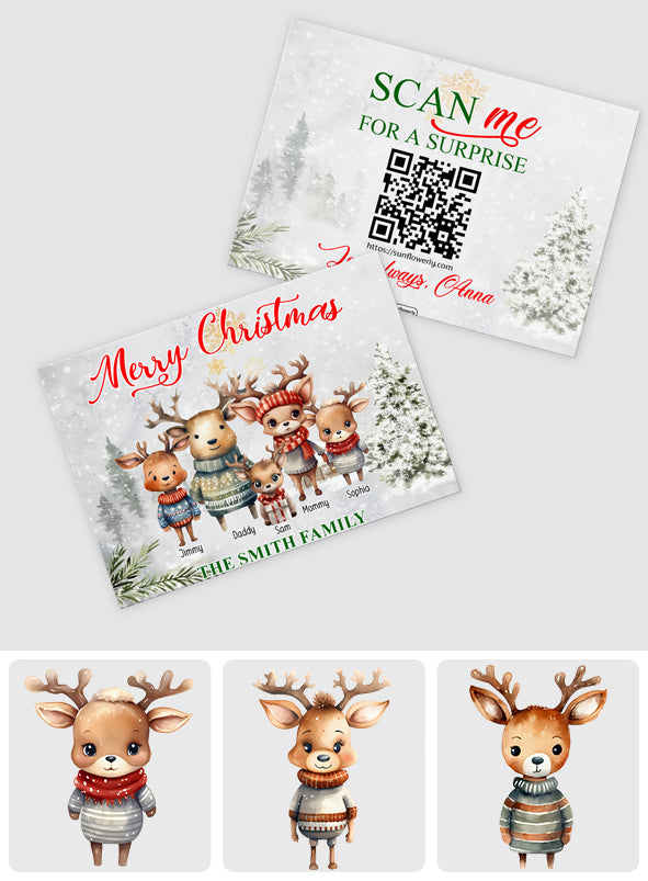 Carte de vœux personnalisée avec QR code « Joyeux Noël » et rennes