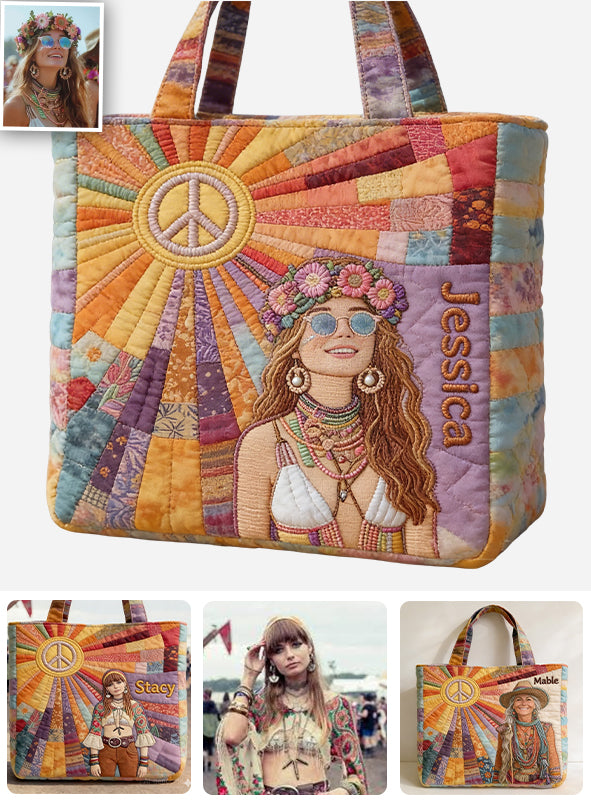Custom Any Photo Hippie Gift - Personalized Hippie Quilted Tote Bag