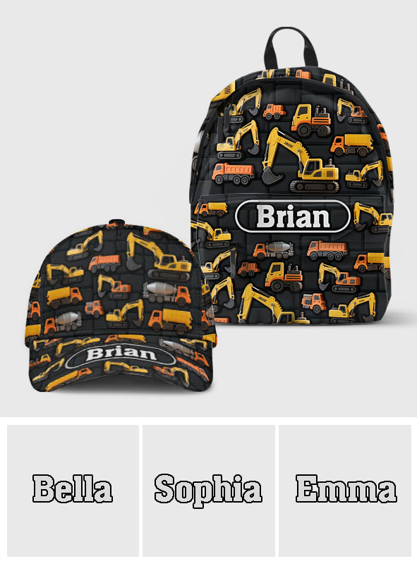Décoration murale pour enfants sur le thème des véhicules d'ingénierie - Casquette et sac à dos classiques personnalisés pour enfants