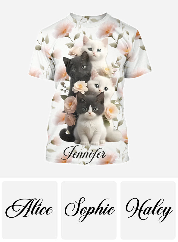 Adorables chatons - T-shirt personnalisé avec motif chat - Motif intégral