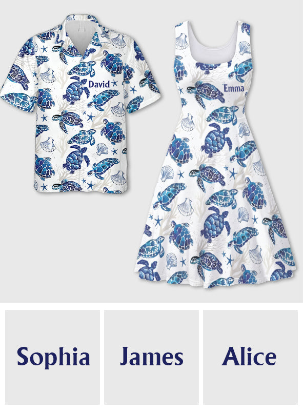 Chemise hawaïenne et robe sans manches personnalisées « Love Turtles » avec motif tortue