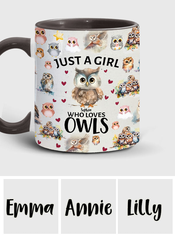 Just A Girl Who Loves Owls - Personalized Owl Accent Mug