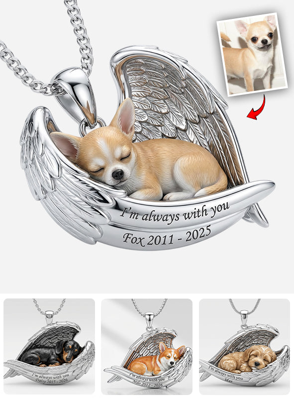 Collier pendentif personnalisé en métal en forme de chien avec ailes d'ange
