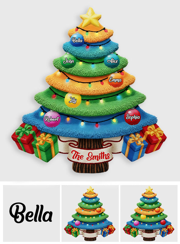 Sapin de Noël familial - Tapis de Noël antidérapant personnalisé pour la famille