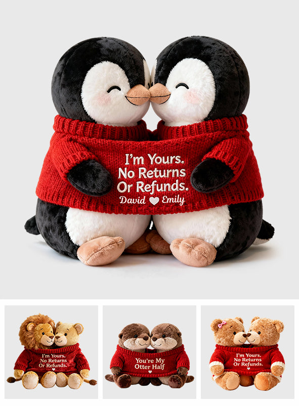 I'm Yours. No Returns Or Refunds - Personalized Couple Faux Fur Shaped Pillow