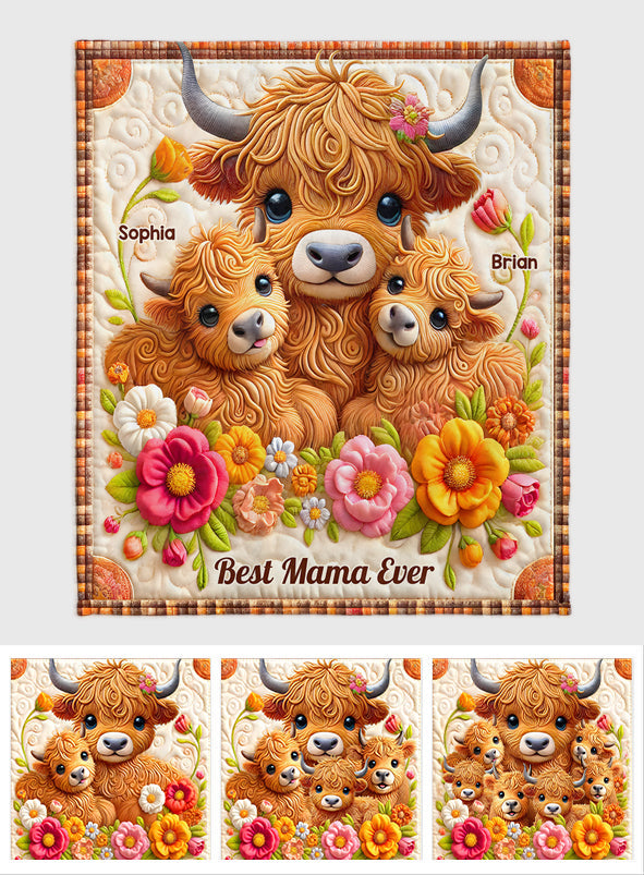 Best Mama Ever - Personalized Highland Cow Blanket