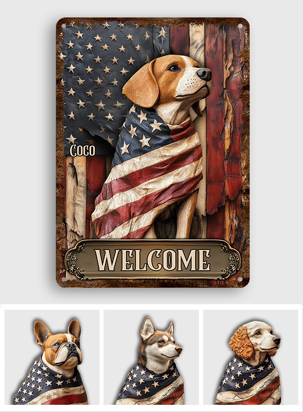 Proud Dog Wrapped in Glory Flag - Personalized Dog Rectangle Metal Sign