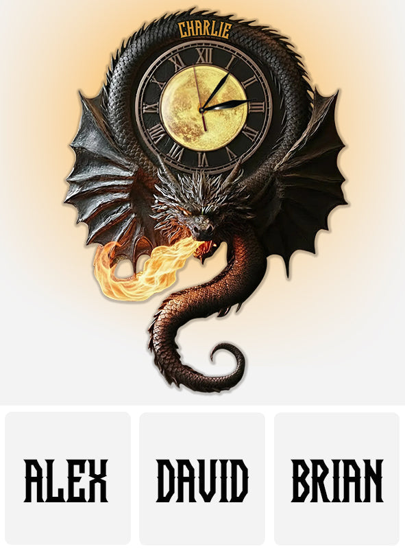 Dark Magical Dragon - Personalized Dragon LED Light Wall Clock