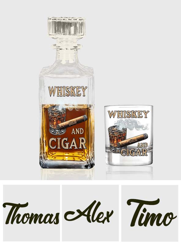 Whiskey And Cigar - Personalized Whisky Whiskey Decanter Set