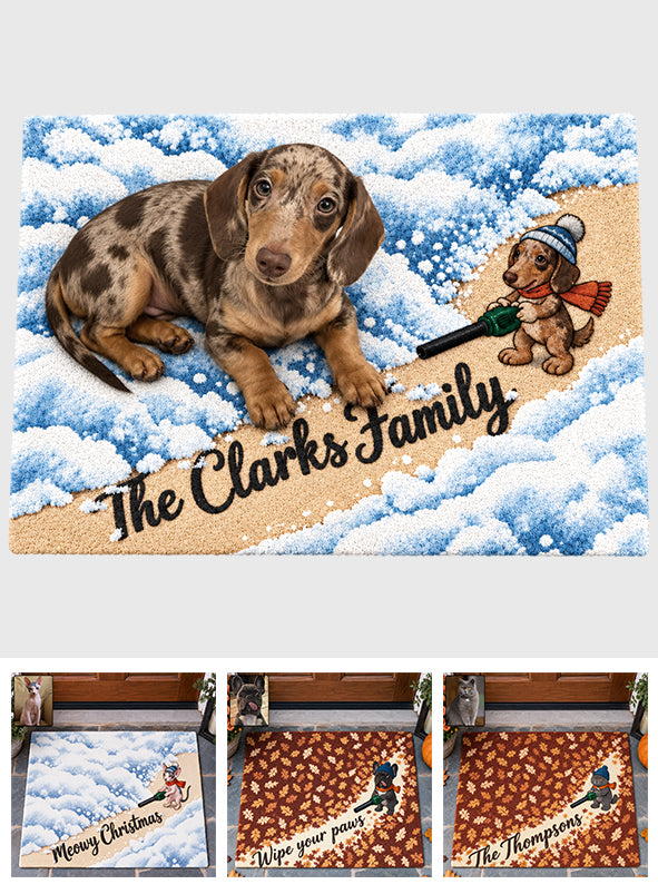 Dog Cat Pet Blowing Snow Leaf - Personalized Dog Doormat
