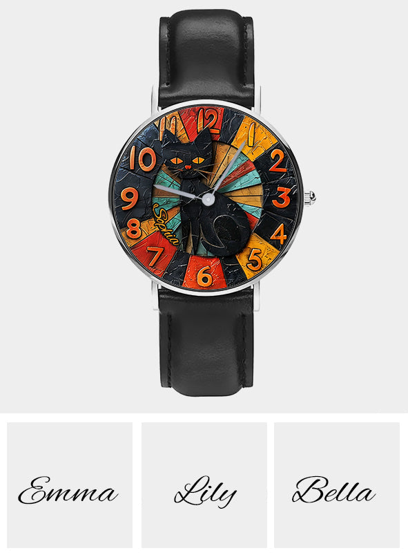 Montre-bracelet Chat Noir - Montre-bracelet Chat Noir Personnalisée