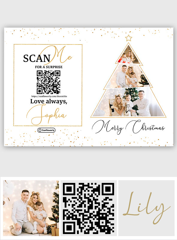 Téléchargement de photo de sapin de Noël - Carte de vœux personnalisée avec QR code