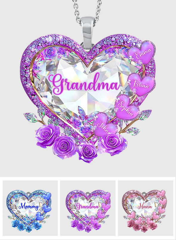 Mom's Grandma's Sweethearts - Personalized Grandma Shaped Metal Pendant Necklace