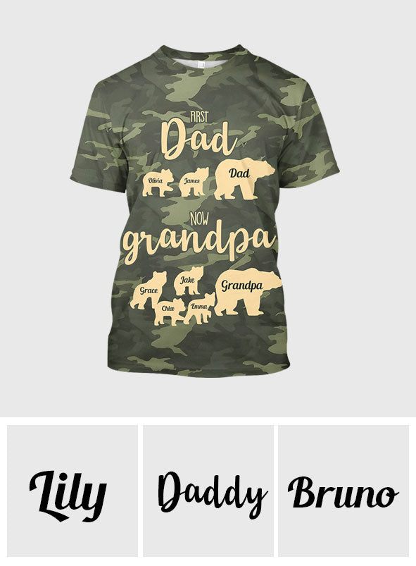 First Dad Now Grandpa Bear Camouflage - Personalized Grandpa All Over Shirt