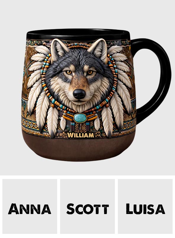 Mug en céramique personnalisé avec motif loup amérindien - Mug en céramique imprimé amérindien