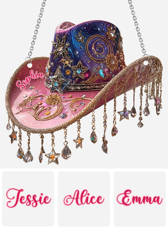 Magnifique chapeau de cowboy - Ornement attrape-soleil personnalisé pour fenêtre, style cowgirl