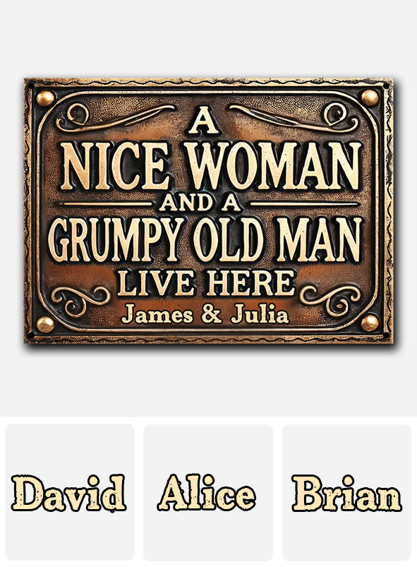 Nice Woman And Old Man - Personalized Husband And Wife Rectangle Metal Sign