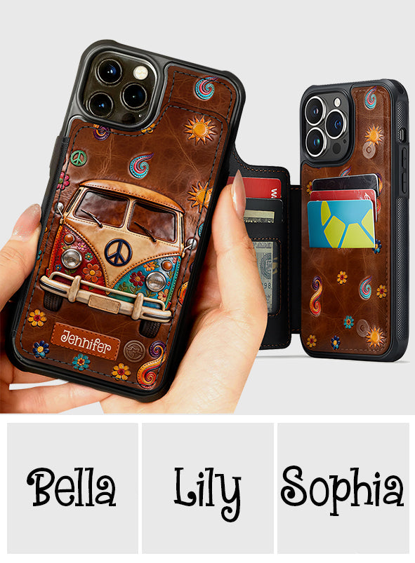 Floral Hippie Van - Personalized Hippie Fully Printed Wallet Phone Case