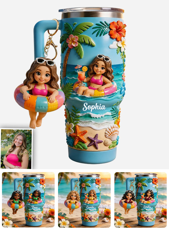 Any Photo Summer Vibes - Personalized Sea Lover Tumbler With Plush Charm