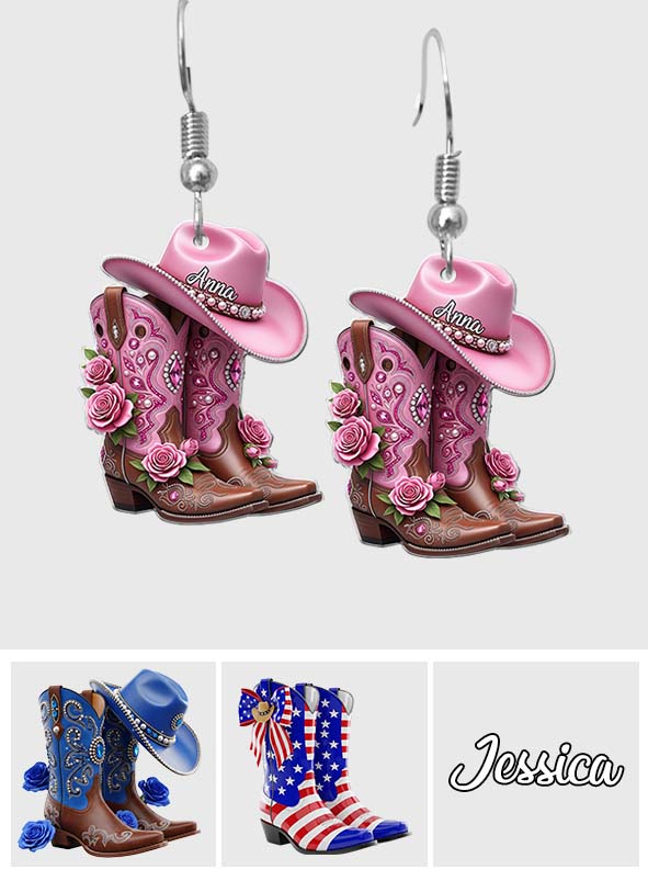Bottes de cowgirl - Boucles d'oreilles de cowgirl personnalisées