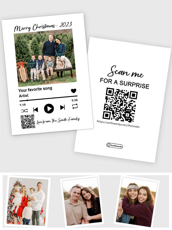 Chansons de Noël préférées avec téléchargement de photo - Carte de vœux personnalisée par QR code