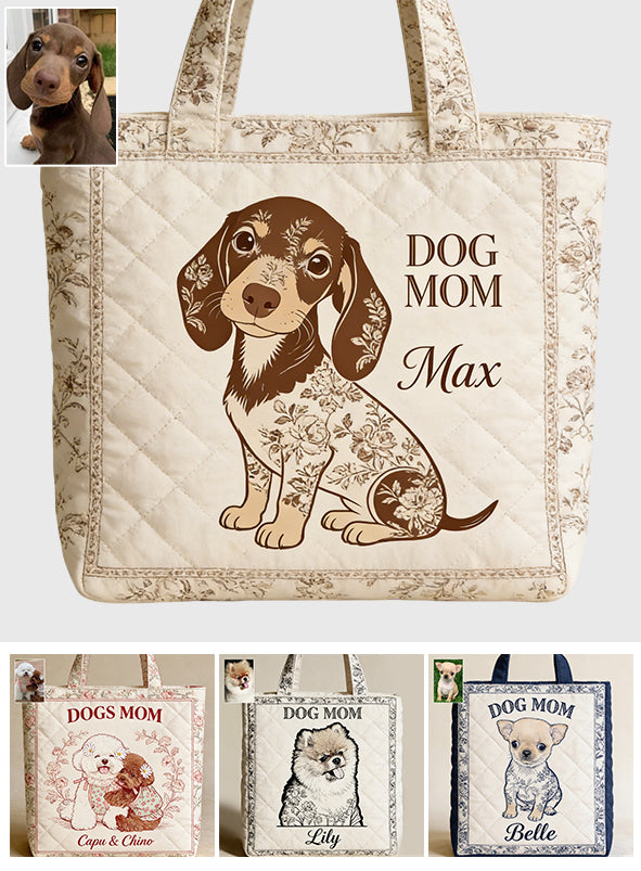 J'adore mon chien - Style Toile De Jouy - Sac fourre-tout matelassé personnalisé