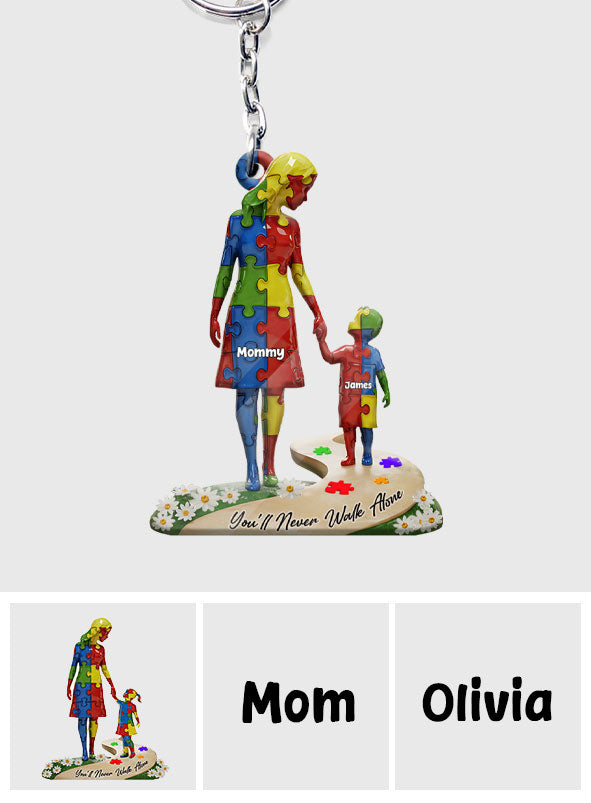 Tu ne marcheras jamais seul(e) - Porte-clés personnalisé de sensibilisation à l'autisme