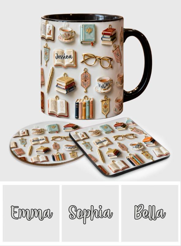 Une fille qui aime les livres - Mug et sous-verre personnalisés avec motif livre