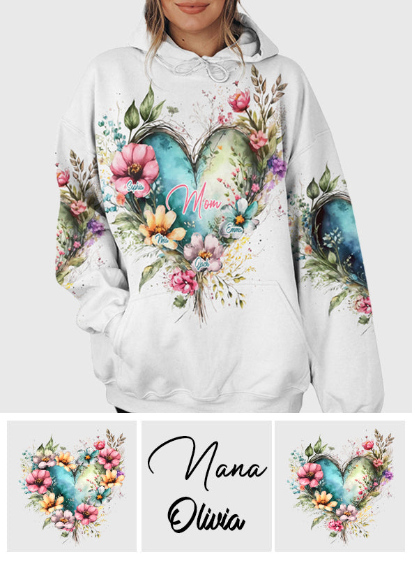 Fleurs de maman et grand-mère - T-shirt personnalisé intégral pour maman