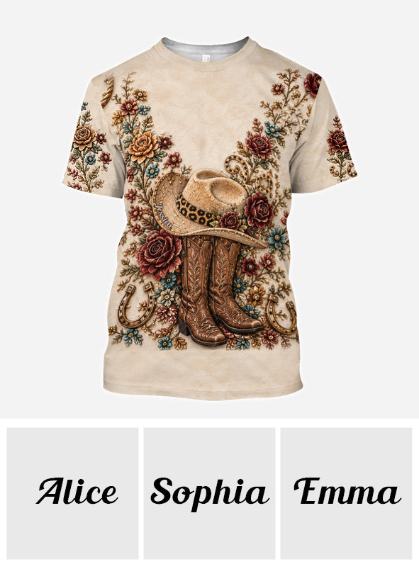 Rodeo Romance - Personalized Cowgirl All Over Shirt