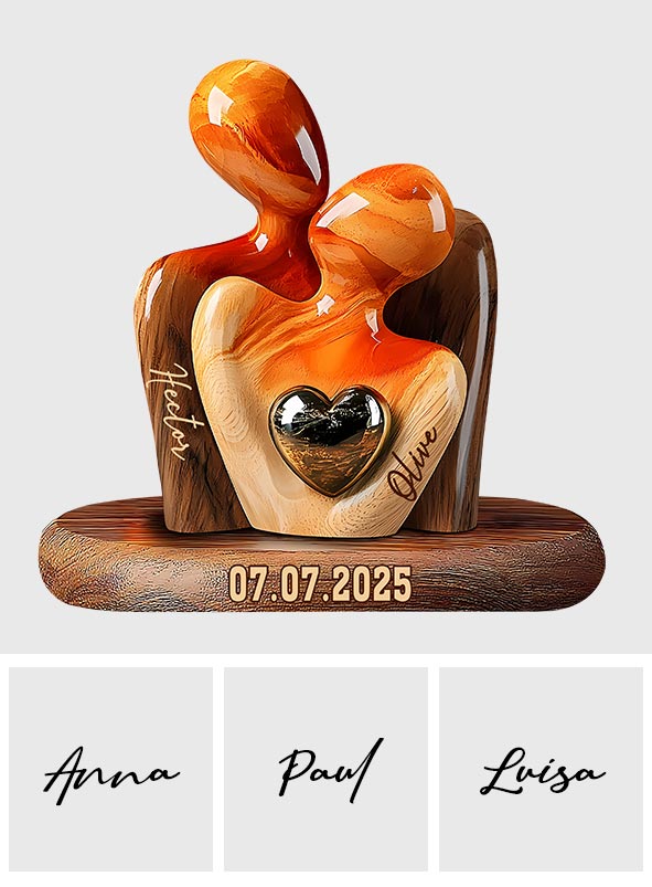 Statue élégante de couple avec incrustation de cœur - Plaque en bois personnalisée pour couple