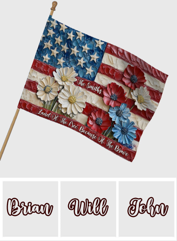 Terre de liberté, grâce aux braves - Drapeau de maison personnalisé pour la fête de l'indépendance/le 4 juillet